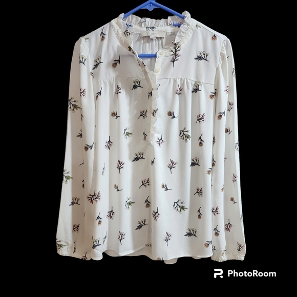 LOFT Tops - Loft Meadow Floral Print Ruffle Long Sleeve Blouse Size Small